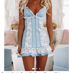 Hazel and Olive Back To Virginia Blue Pink Denim Mini Dress sold out online